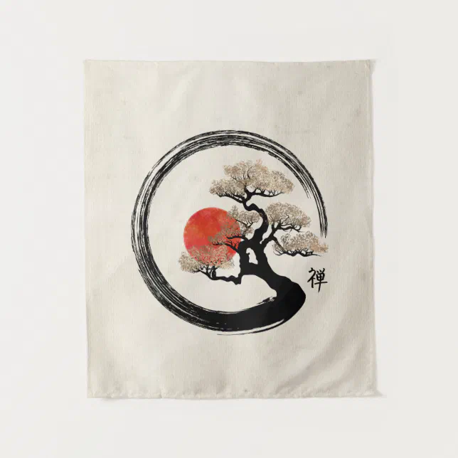Enso Circle and Bonsai Tree on Canvas Tapestry Zazzle