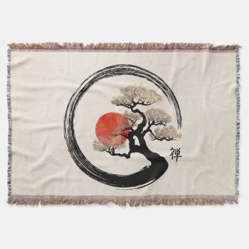 Enso Circle and Bonsai Tree on Canvas Throw Blanket