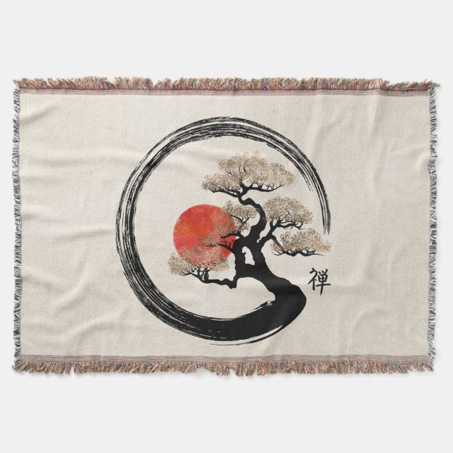 Enso Circle and Bonsai Tree on Canvas Throw Blanket (Front)