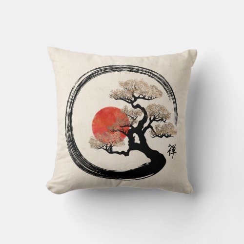 Enso Circle and Bonsai Tree on Canvas Throw Pillow