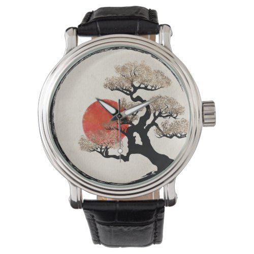 Enso Circle and Bonsai Tree on Canvas Watch