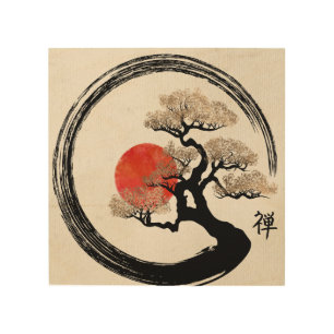 Enso Circle and Bonsai Tree on Canvas Wood Wall Art