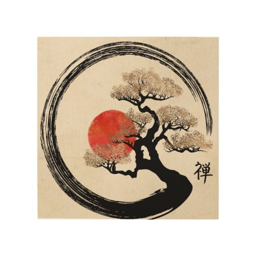 Enso Circle and Bonsai Tree on Canvas Wood Wall Art