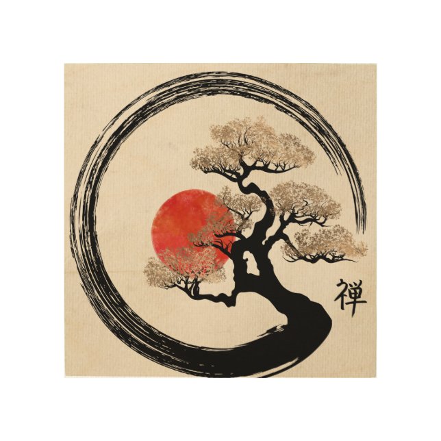 Enso Circle and Bonsai Tree on Canvas Wood Wall Art (Front)