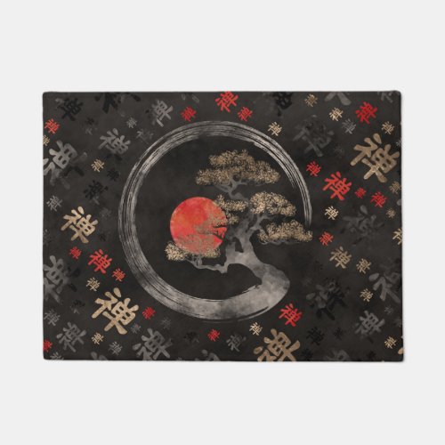 Enso Circle Bonsai Tree on Zen Symbol pattern Doormat