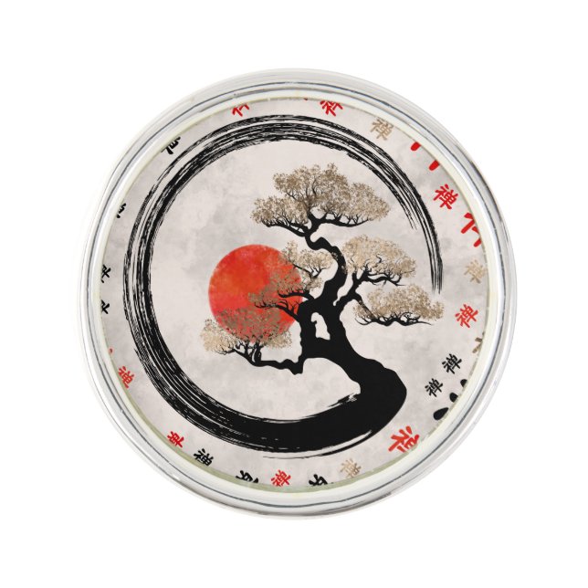 Enso Circle Bonsai Tree on Zen Symbol pattern Lapel Pin (Front)