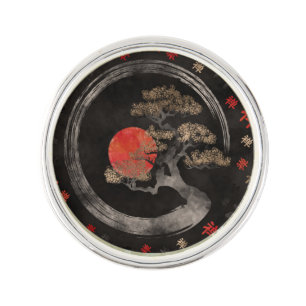 Enso Circle Bonsai Tree on Zen Symbol pattern Lapel Pin