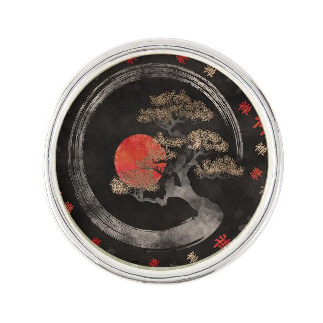 Enso Circle Bonsai Tree on Zen Symbol pattern Lapel Pin (Front)