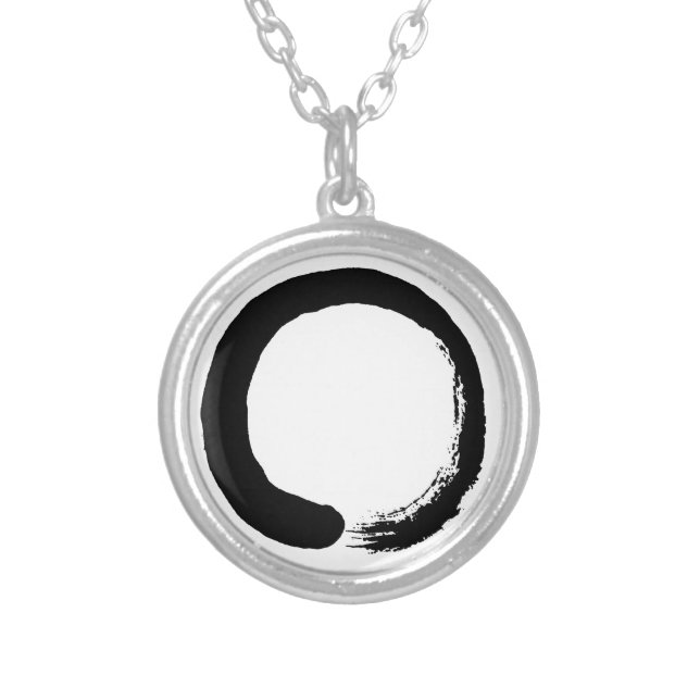 Enso Circle Zen Calligraphy Silver Plated Necklace (Front)