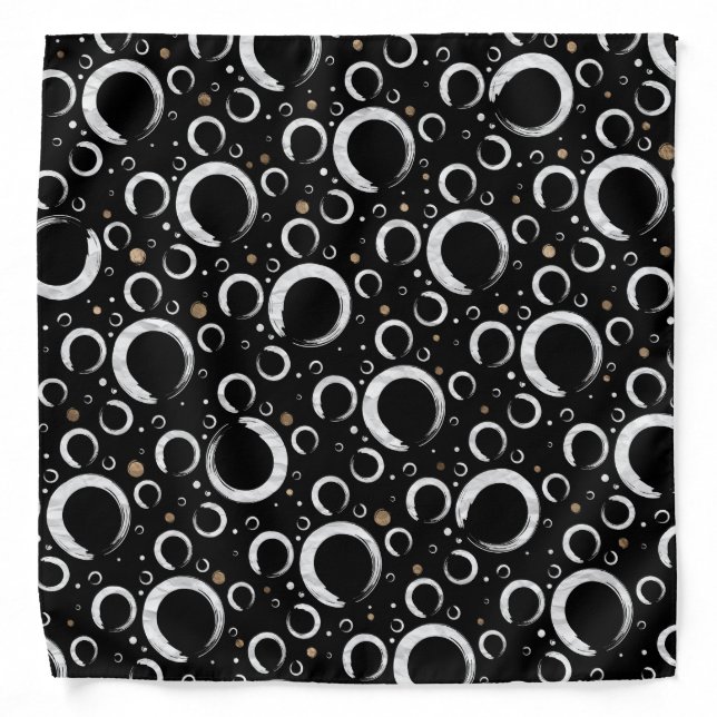 Enso Circle - Zen pattern on black with gold Bandana (Front)