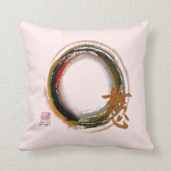 Enso - Compassion & Piety  Sumi-e Ink Painting Throw Pillow by Zen_Ink at Zazzle