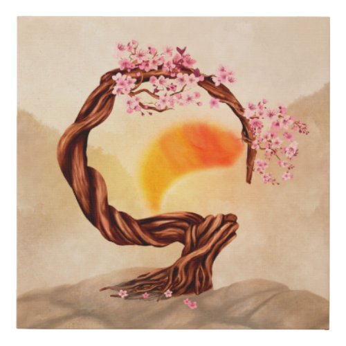 Enso Zen Blossoming Sakura Bonsai Faux Canvas Print
