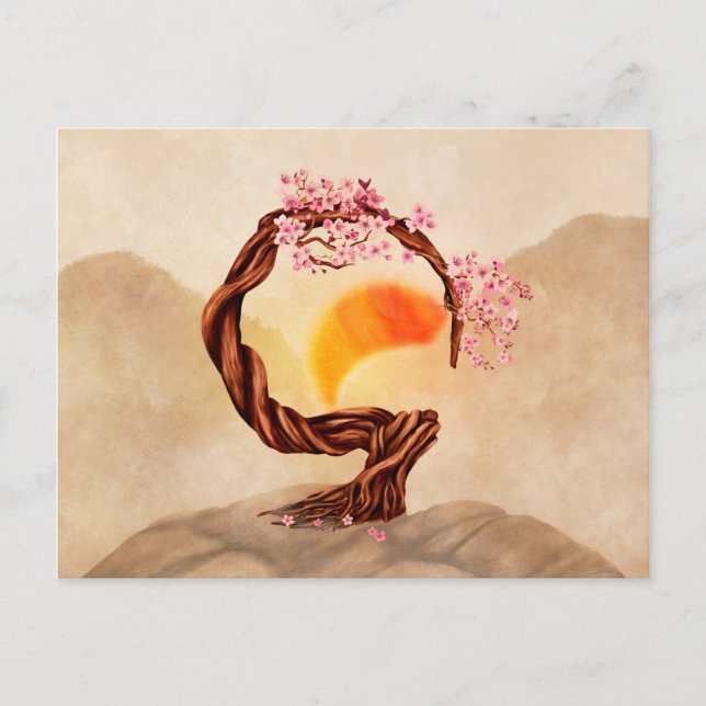 Enso Zen Blossoming Sakura Bonsai Postcard (Front)