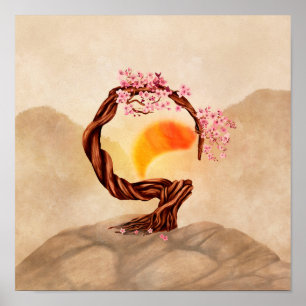 Enso Zen Blossoming Sakura Bonsai Poster