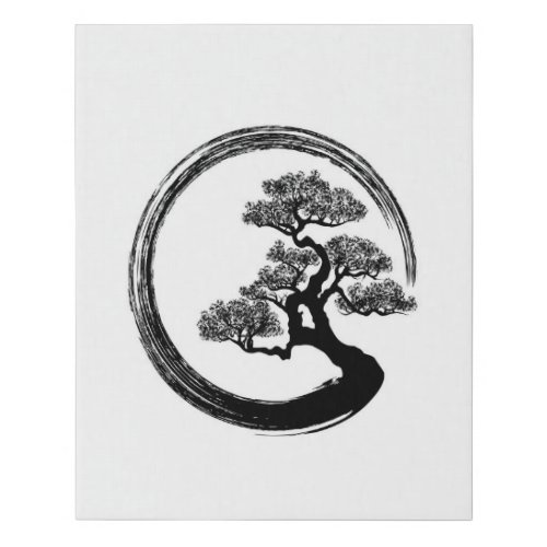 Enso Zen Circle and Bonsai Tree Faux Canvas Print