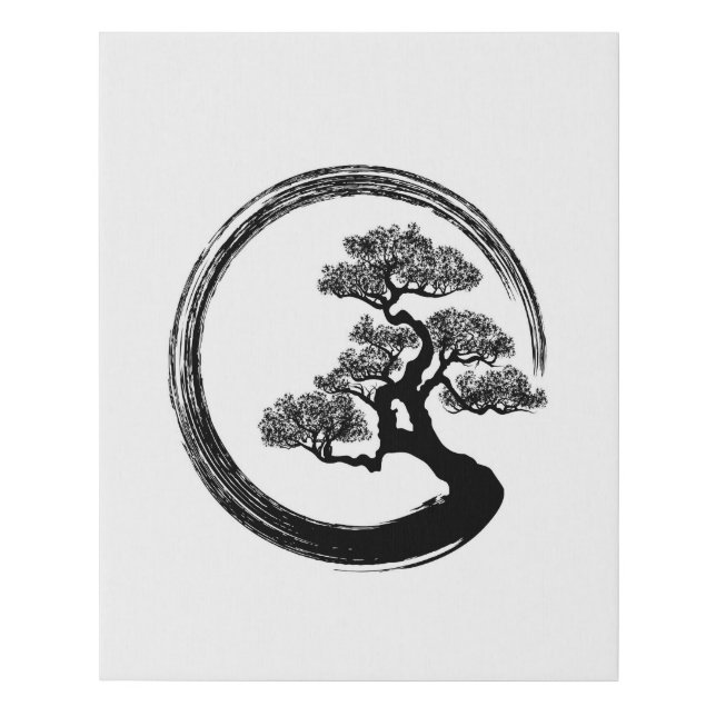 Enso Zen Circle and Bonsai Tree Faux Canvas Print (Front)