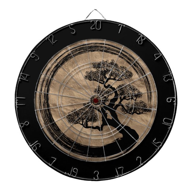 Enso Zen Circle and Bonsai Tree Gold Dart Board (Front)