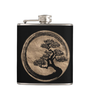 Enso Zen Circle and Bonsai Tree Gold Flask