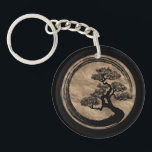 Enso Zen Circle and Bonsai Tree Gold Keychain<br><div class="desc">Enso Zen Circle and Bonsai Tree Gold</div>
