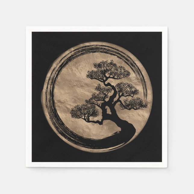 Enso Zen Circle and Bonsai Tree Gold Napkins (Front)