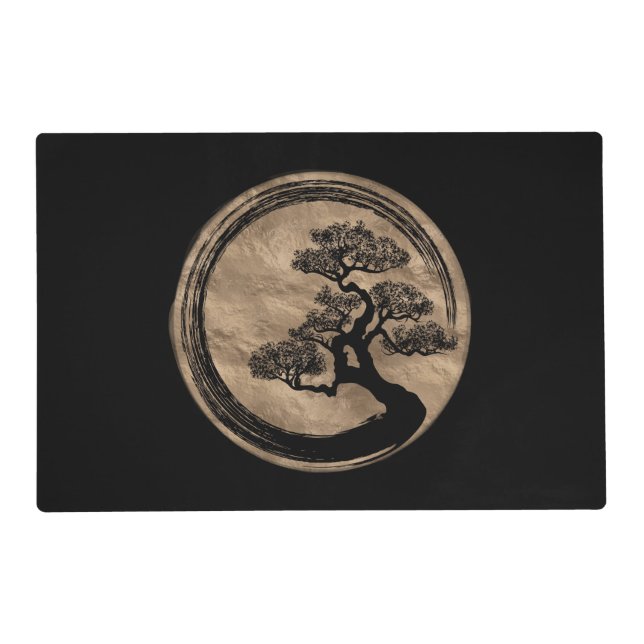 Enso Zen Circle and Bonsai Tree Gold Placemat (Front)
