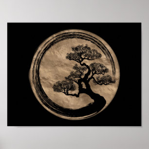 Enso Zen Circle and Bonsai Tree Gold Poster