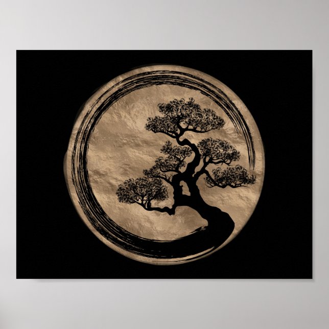 Enso Zen Circle and Bonsai Tree Gold Poster (Front)