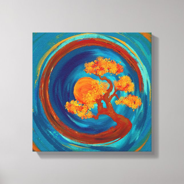 Enso Zen Circle and Bonsai Tree - impasto Canvas Print (Front)