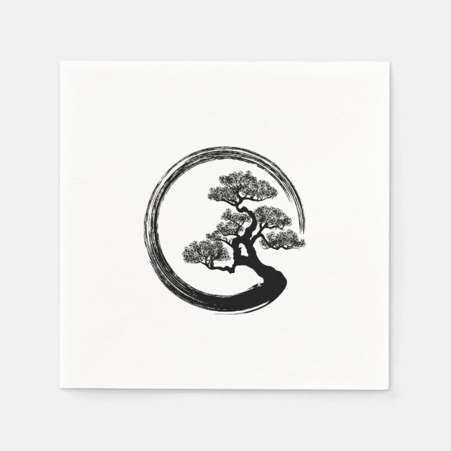 Enso Zen Circle and Bonsai Tree Napkins (Front)