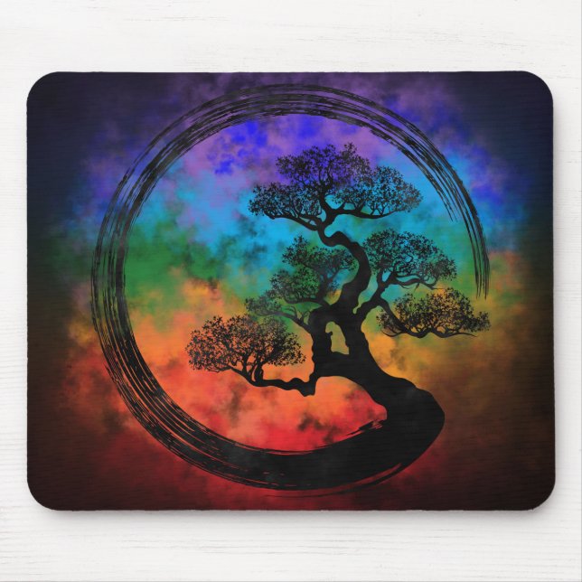 Enso Zen Circle and Bonsai Tree Nebula Mouse Pad (Front)