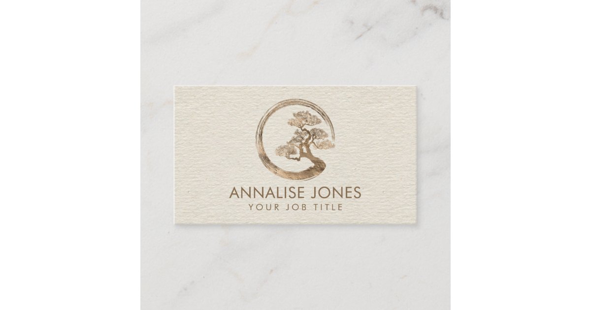 Enso Zen Circle And Bonsai Tree Pastel Gold Business Card Zazzle Com