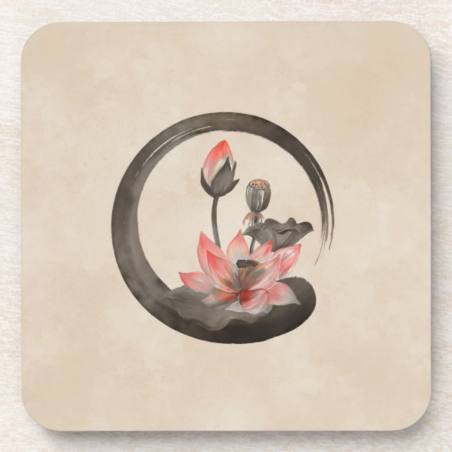 Enso Zen Circle and Lotus Beverage Coaster (Front)