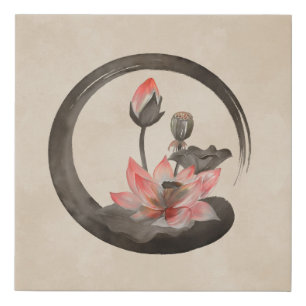 Enso Zen Circle and Lotus Faux Canvas Print