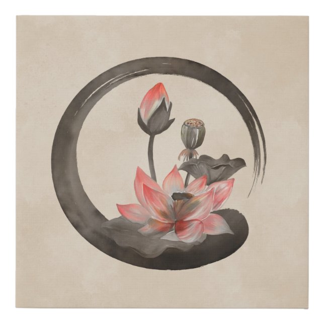 Enso Zen Circle and Lotus Faux Canvas Print (Front)