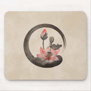 Enso Zen Circle and Lotus Mouse Pad