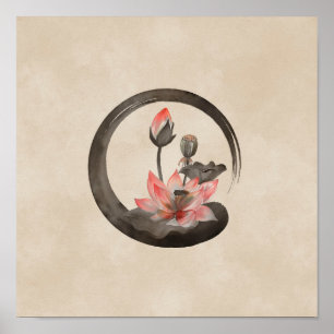 Enso Zen Circle and Lotus Poster