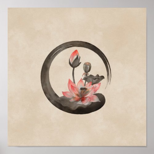 Enso Zen Circle and Lotus Poster