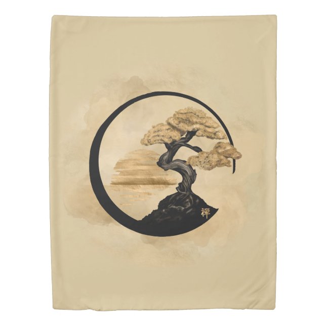 Enso Zen Circle Bonsai - Golden Sunrise Duvet Cover (Front)