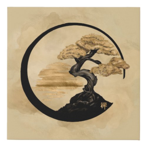 Enso Zen Circle Bonsai _ Golden Sunrise Faux Canvas Print