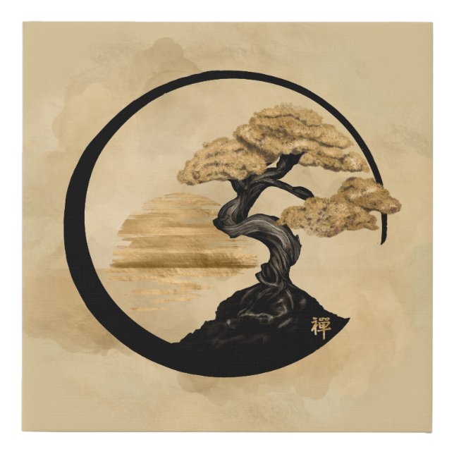 Enso Zen Circle Bonsai - Golden Sunrise Faux Canvas Print (Front)
