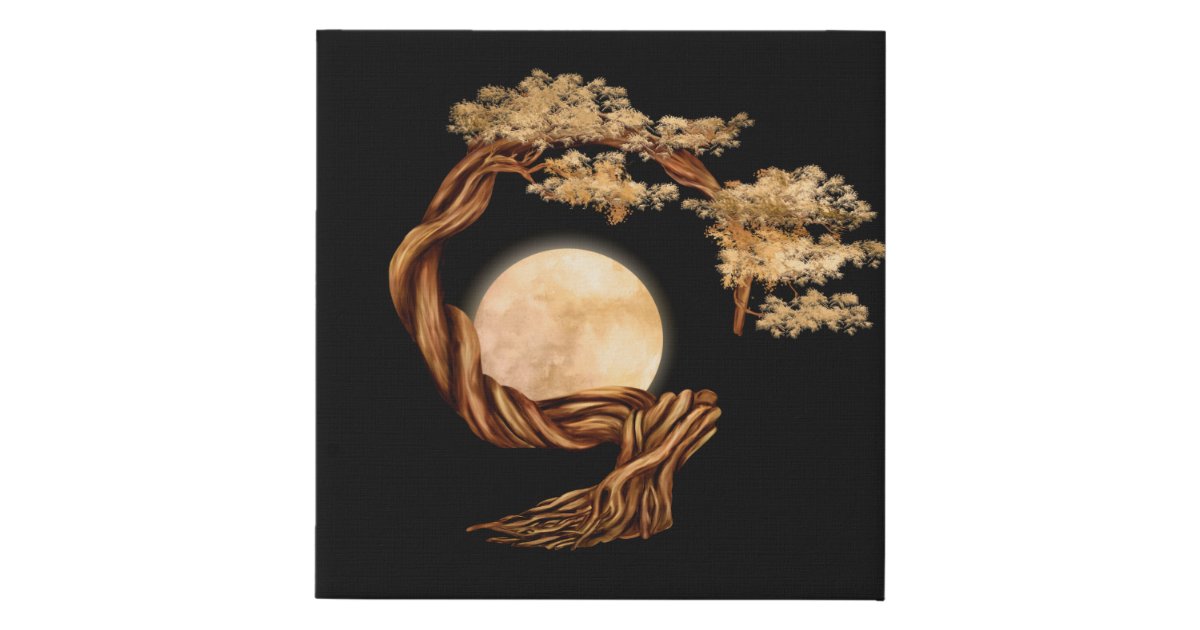 Enso Zen Circle Bonsai Tree Faux Canvas Print | Zazzle
