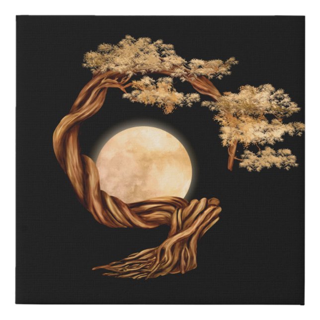 Enso Zen Circle Bonsai Tree Faux Canvas Print (Front)