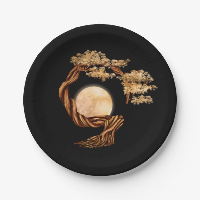 Enso Zen Circle Bonsai Tree Paper Plates (Front)