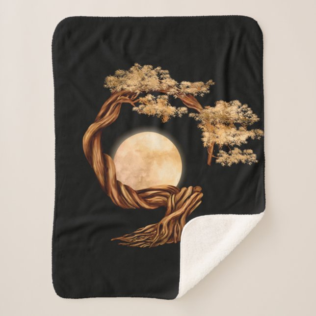 Enso Zen Circle Bonsai Tree Sherpa Blanket (Front)