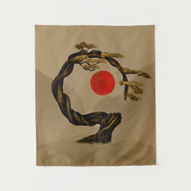 Enso Zen Circle Bonsai Tree Tapestry (Front)