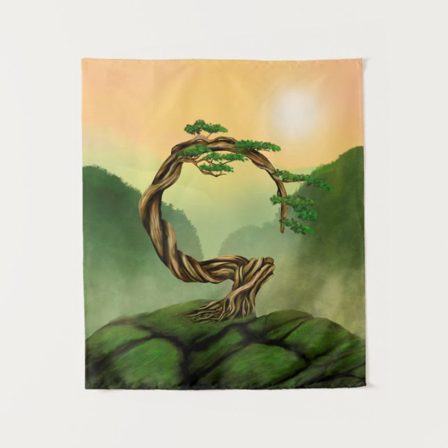 Enso Zen Circle Bonsai Tree Tapestry (Front)