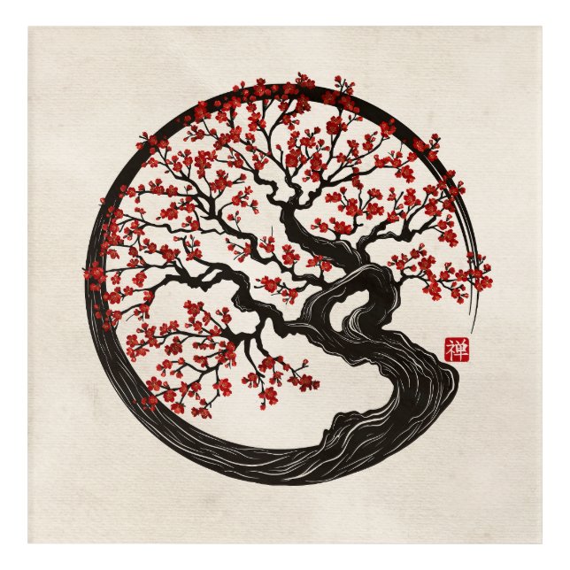 Enso Zen Circle Sakura tree Acrylic Print (Front)