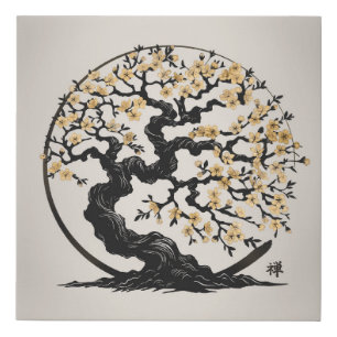 Enso Zen Circle Sakura tree Faux Canvas Print