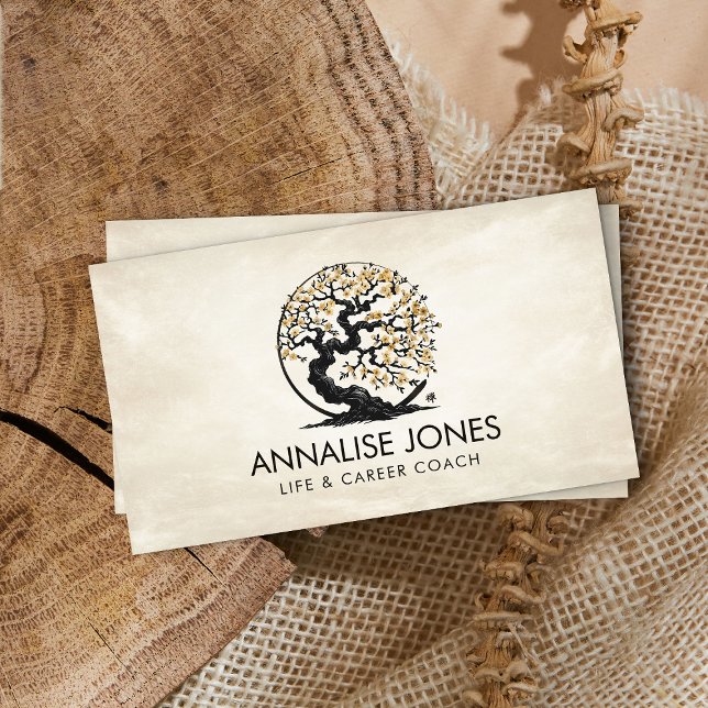 Enso Zen Circle Sakura Tree - Gold Cherry Blossom Business Card (Creator Uploaded)