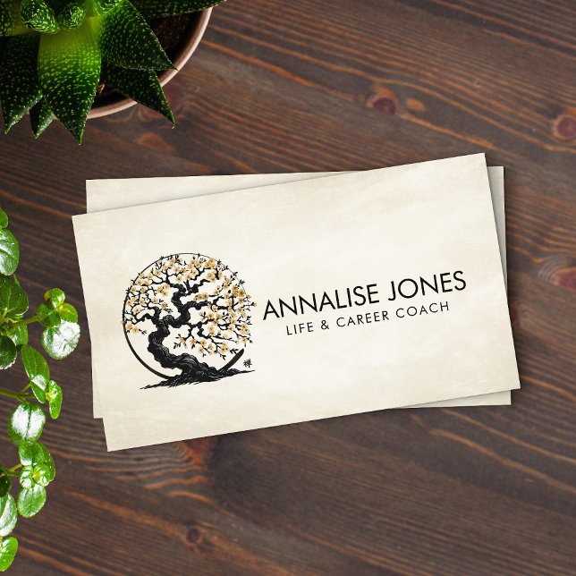 Enso Zen Circle Sakura Tree - Gold Cherry Blossom Business Card (Creator Uploaded)